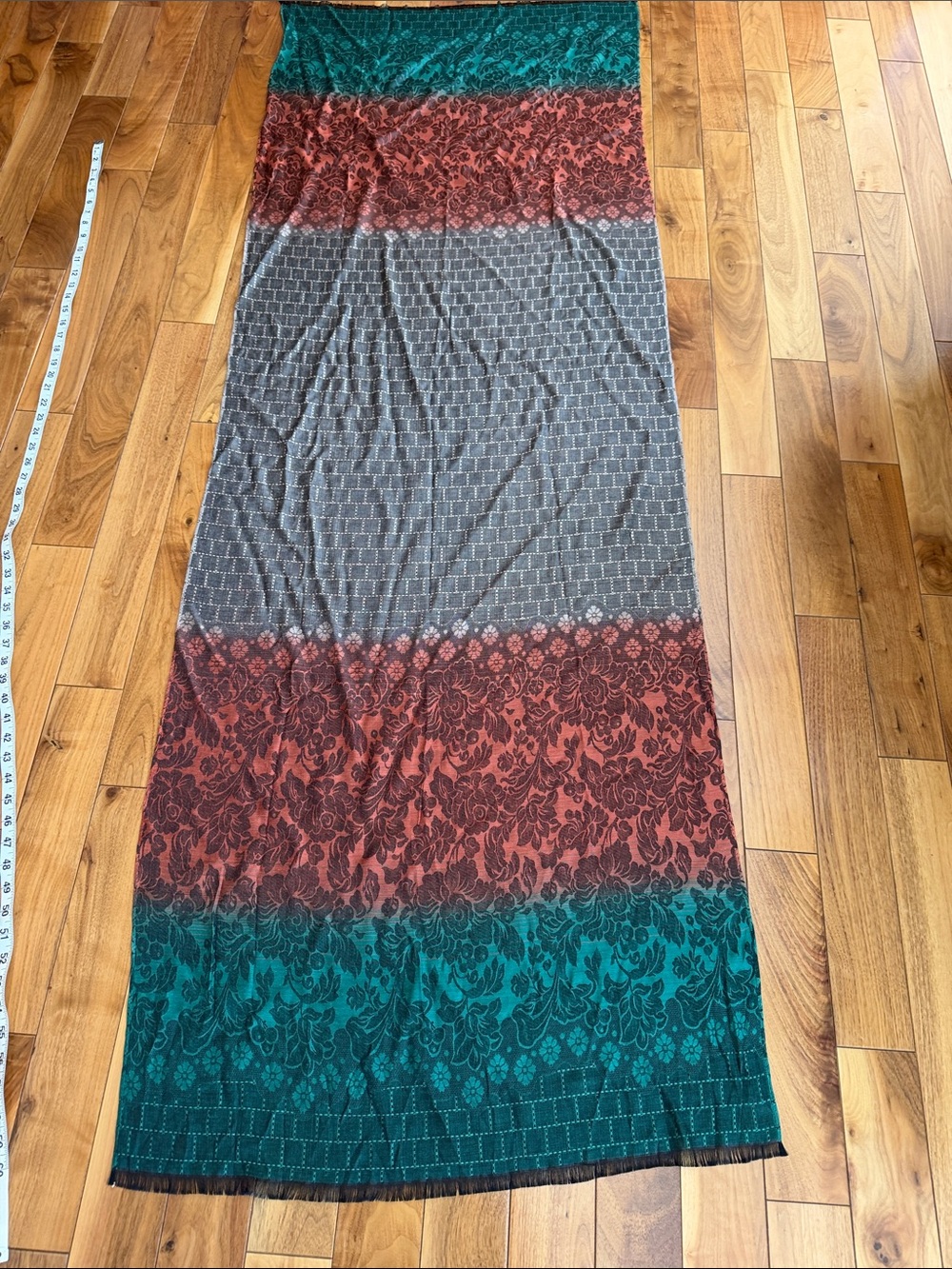 Green and Rust Patterned Lightweight Scarf Wrap